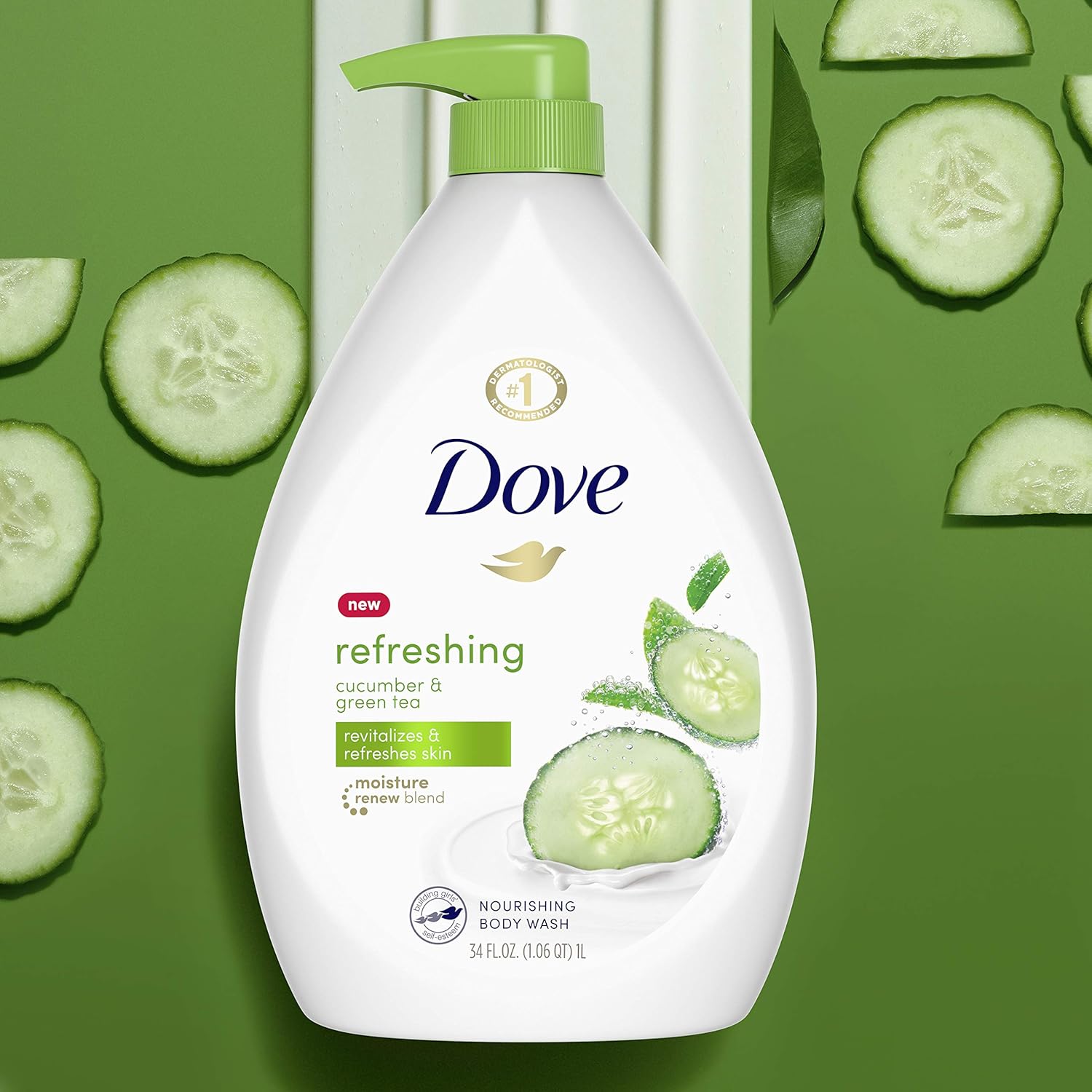 Dove Refreshing Body Wash with Pump Revitalizes and Refreshes Skin Cucumber and Green Tea Effectively Washes Away Bacteria While Nourishing Your Skin, 34 Fl Oz (Pack of 3) : Clothing, Shoes & Jewelry