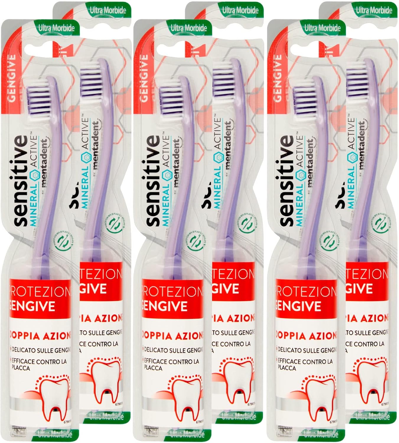 6x Sensitive Mineral Active Mentadent Gum Protection Toothbrush with Ultra Soft Bristles for Delicate Gums - 6 Toothbrushes