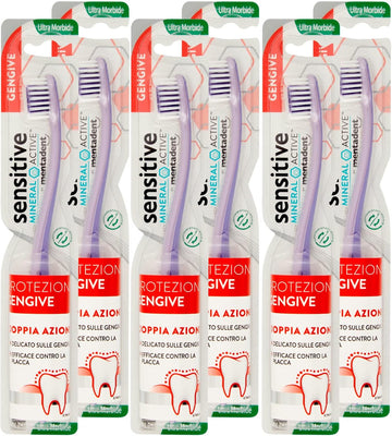 6x Sensitive Mineral Active Mentadent Gum Protection Toothbrush with Ultra Soft Bristles for Delicate Gums - 6 Toothbrushes