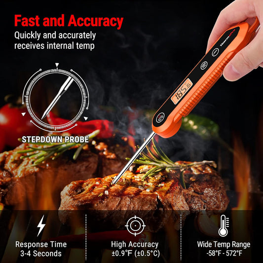 ThermoPro Plastic Digital Instant Read Meat Thermometer For Grilling Waterproof Kitchen Food Thermometer With Calibration & Backlight Smoker Oil Fry Candy Thermometer