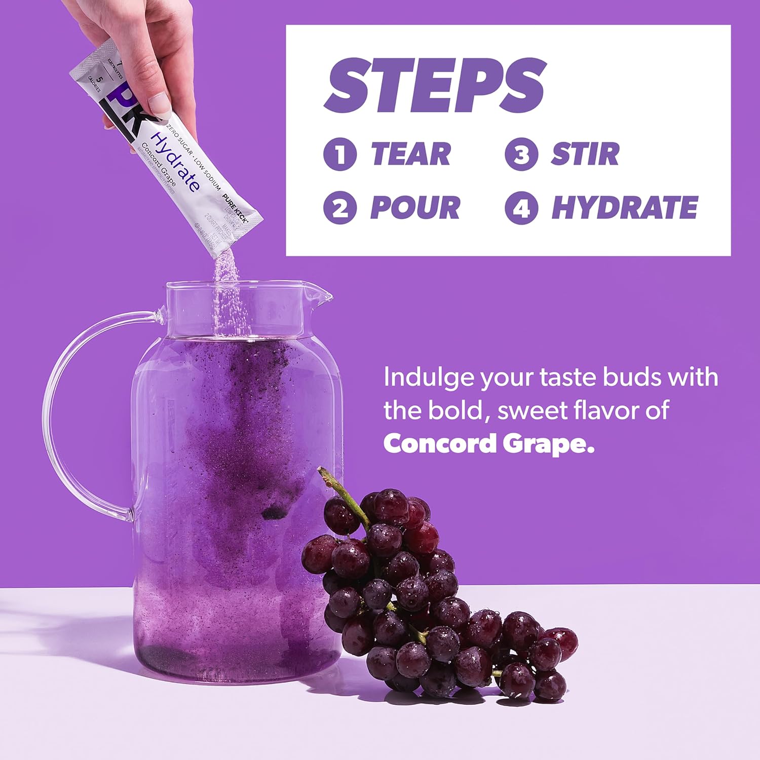 Pure Kick Hydration Pitcher Pack, Concord Grape, Includes 6 Packets, 1 Box, Makes 12 Quarts Total : Grocery & Gourmet Food