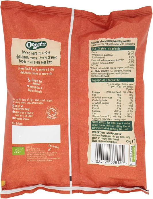 Organix Strawberry Weaning Wands, Organic Baby Snack, 6+ Months, Vegan, 25 G (Pack Of 5)