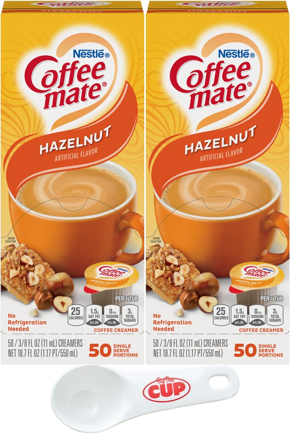 Nestle Coffee Mate Liquid Coffee Creamer Singles, Hazelnut, 50 Ct Box (Pack Of 2) With By The Cup Coffee Scoop