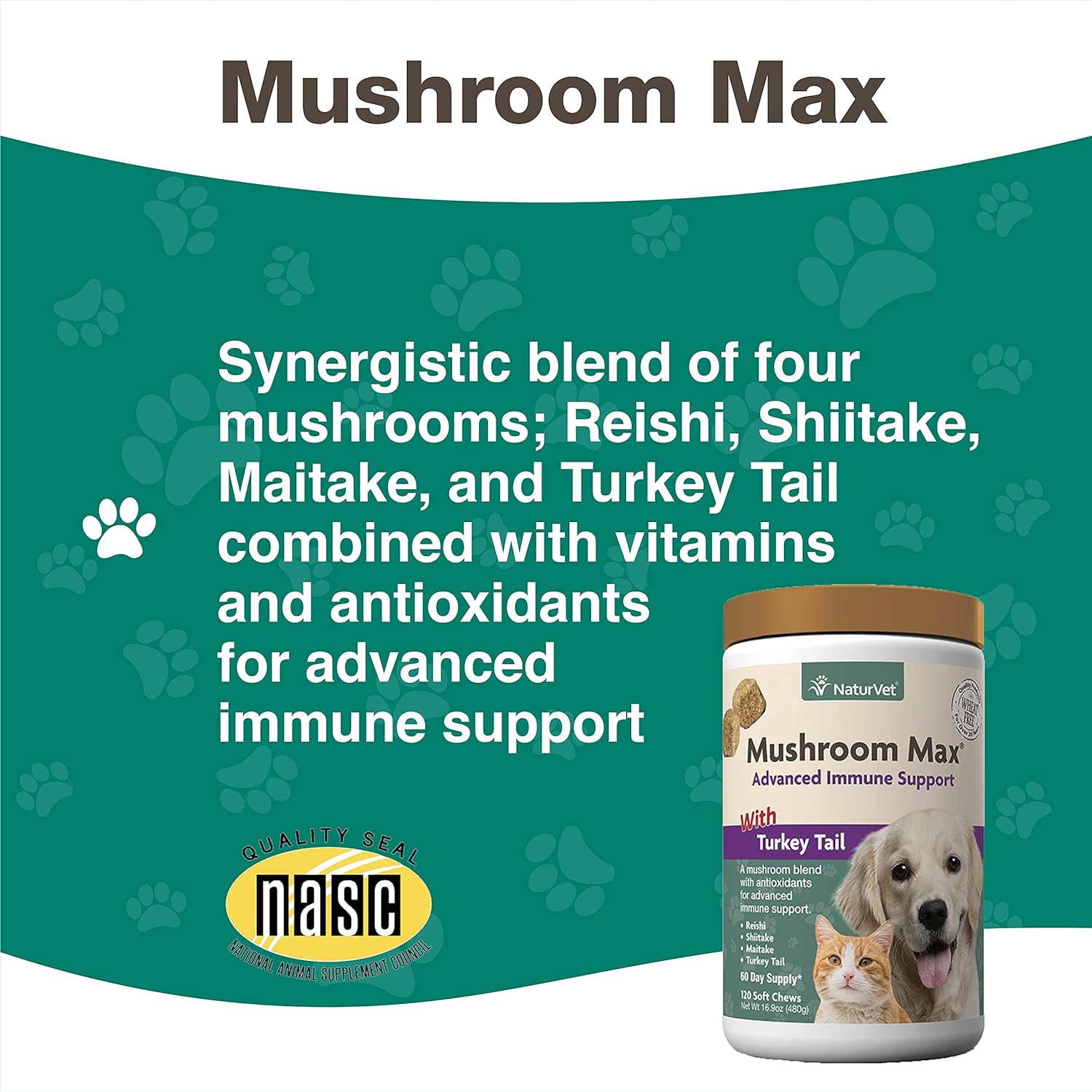 NaturVet Mushroom Max Advanced Immune Support Dog Supplement – Helps Strengthen Immunity, Overall Health for Dogs – Includes Shitake Mushrooms, Reishi, Turkey Tail – 120 Ct. : Pet Supplies