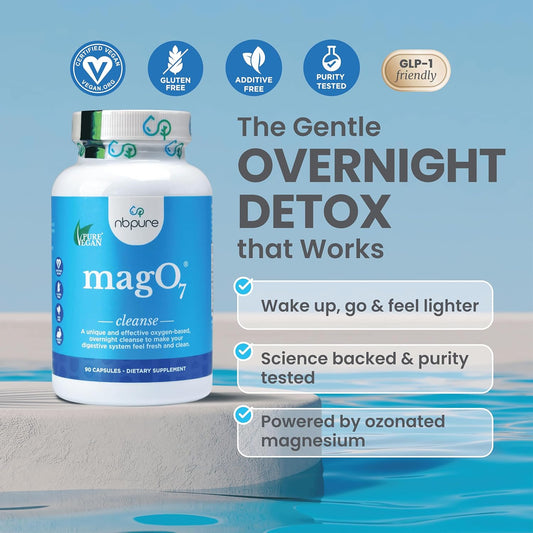 Nbpure Mago7 - Natural Colon Cleanse & Detox | Occasional Constipation Relief, Stool Softening, & Bloating Support For Men & Women | Ozonated Magnesium Oxide, 90 Capsules