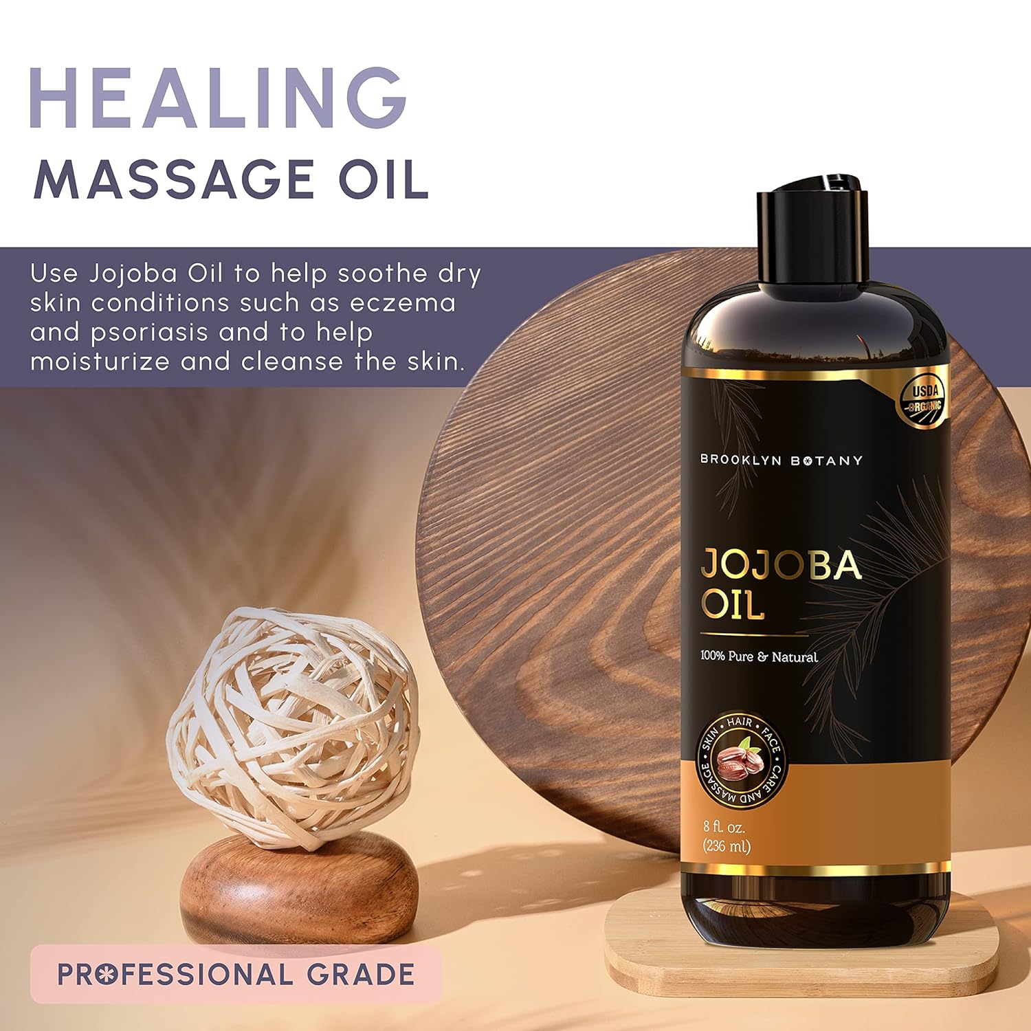 Brooklyn Botany Usda Organic Cold-Pressed Jojoba Oil For Skin, Hair And Face - 100% Pure And Natural Body Oil And Hair Oil - Carrier Oil For Essential Oils, Aromatherapy And Massage Oil - 8 Fl Oz : Health & Household