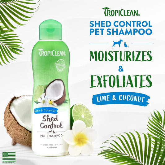 TropiClean Dog Shampoo Grooming Supplies - Shed Control Shampoo for Pets - Deshedding Dog & Cat Shampoo - Shedding Control - Derived from Natural Ingredients - Used by Groomers - Lime & Coconut, 592ml?TRLMSH20Z