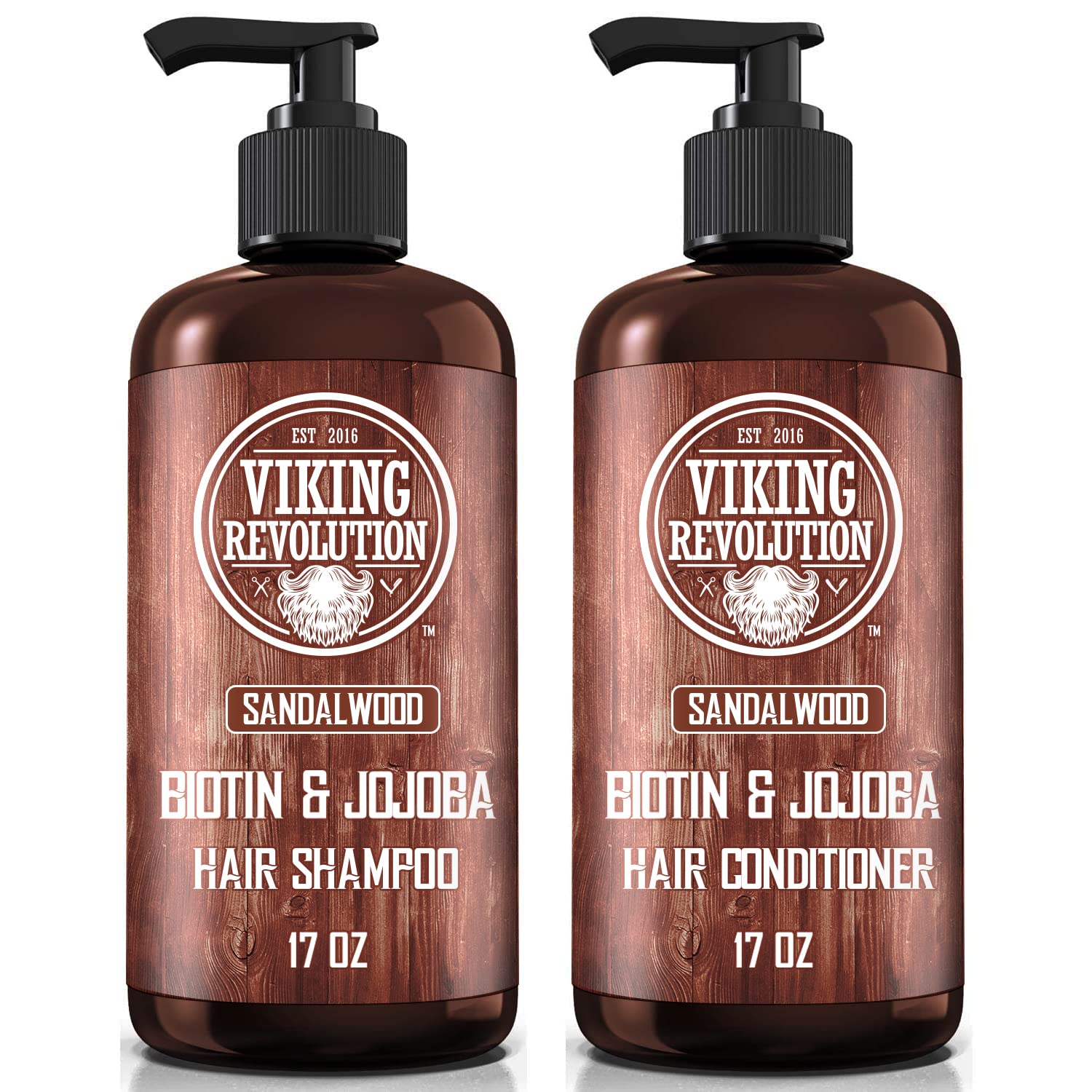 Viking Revolution Sandalwood Shampoo And Conditioner Set With Biotin And Jojoba Oil - Natural Hair Shampoo And Hair Conditioner For Men With Vitamin B5 (17 Oz)