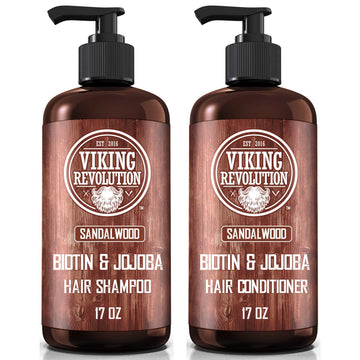 Viking Revolution Sandalwood Shampoo And Conditioner Set With Biotin And Jojoba Oil - Natural Hair Shampoo And Hair Conditioner For Men With Vitamin B5 (17 Oz)