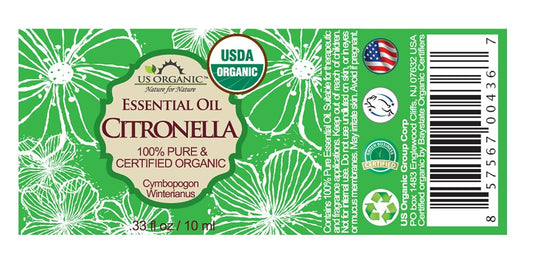 US Organic Citronella Essential Oil, Certified Organic, Pure & Natural, Improved caps and droppers. Used for Skin Care, DIY Projects Like Candle Making and Much More (10 ml.33 fl oz)