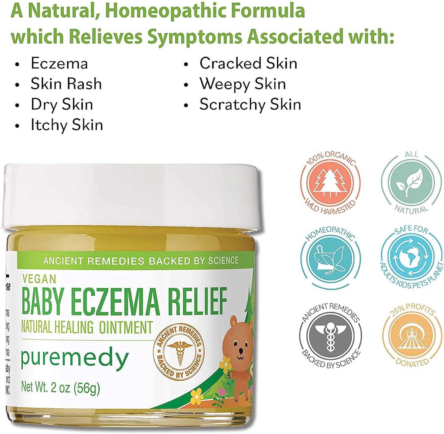 Puremedy Baby Eczema Treatment Relief Salve - Vegan, Homeopathic Remedy for Temporary Soothing Relief of Itchy, Dry Skin (2oz) : Health & Household
