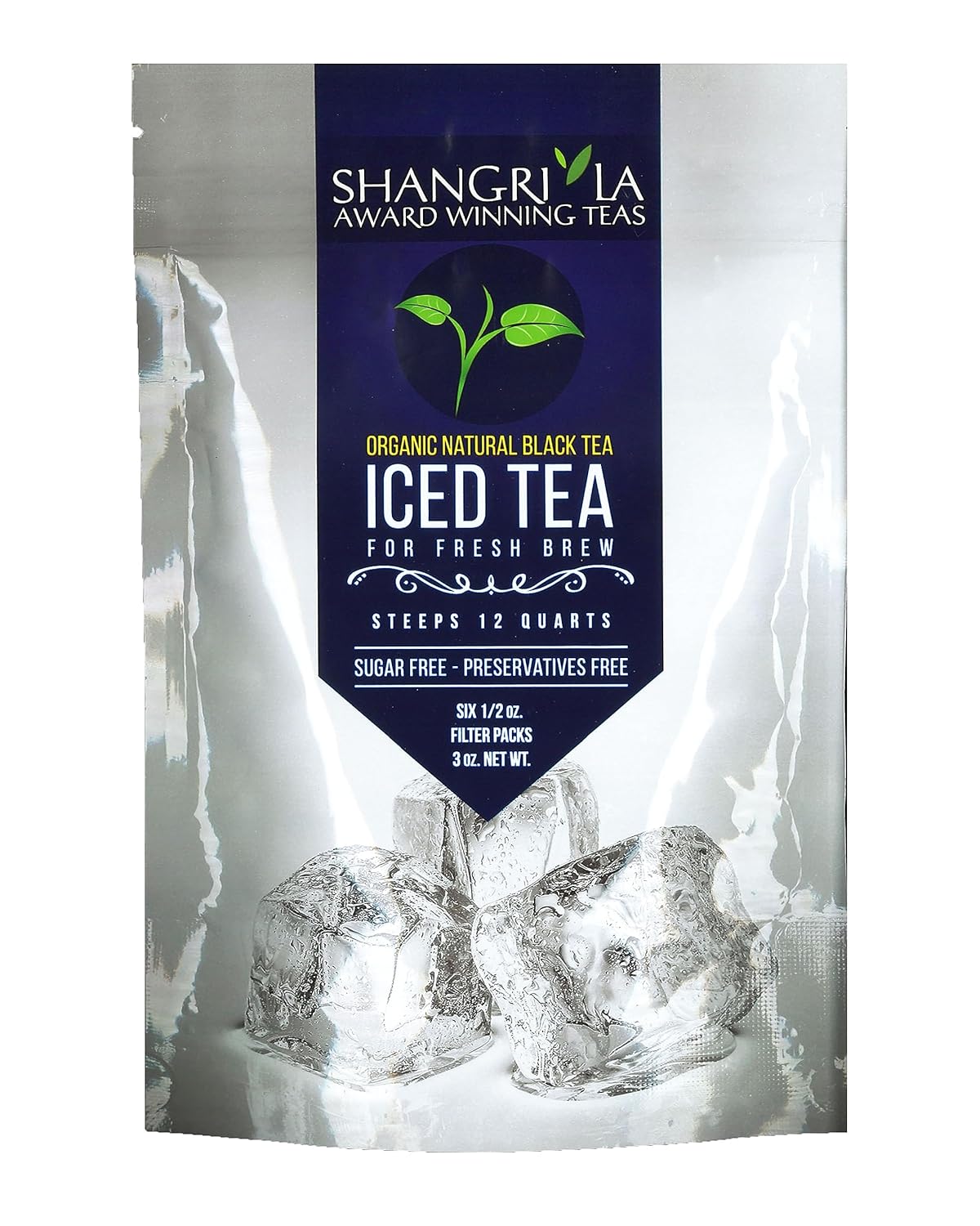 Shangri-La Tea Company Iced Tea Bags, Organic Natural Black, Unsweetened And All Natural, 2 Quarts Per Tea Bag, (Pack Of 6) (5064)