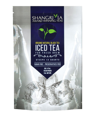 Shangri-La Tea Company Iced Tea Bags, Organic Natural Black, Unsweetened And All Natural, 2 Quarts Per Tea Bag, (Pack Of 6) (5064)