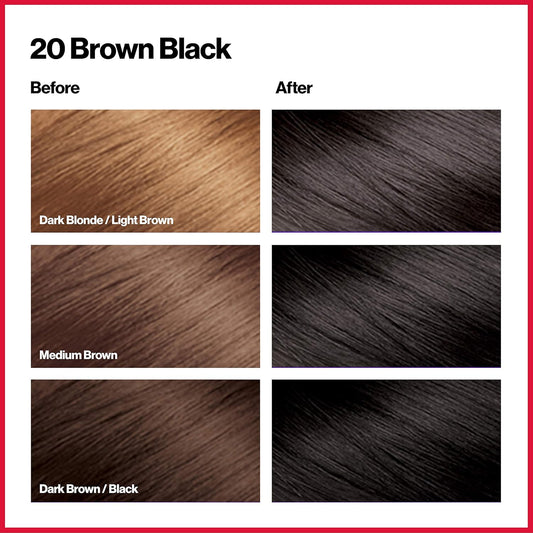 Revlon Colorsilk Beautiful Color Permanent Hair Color, Long-Lasting High-Definition Color, Shine & Silky Softness With 100% Gray Coverage, Ammonia Free, 20 Brown Black, 3 Pack