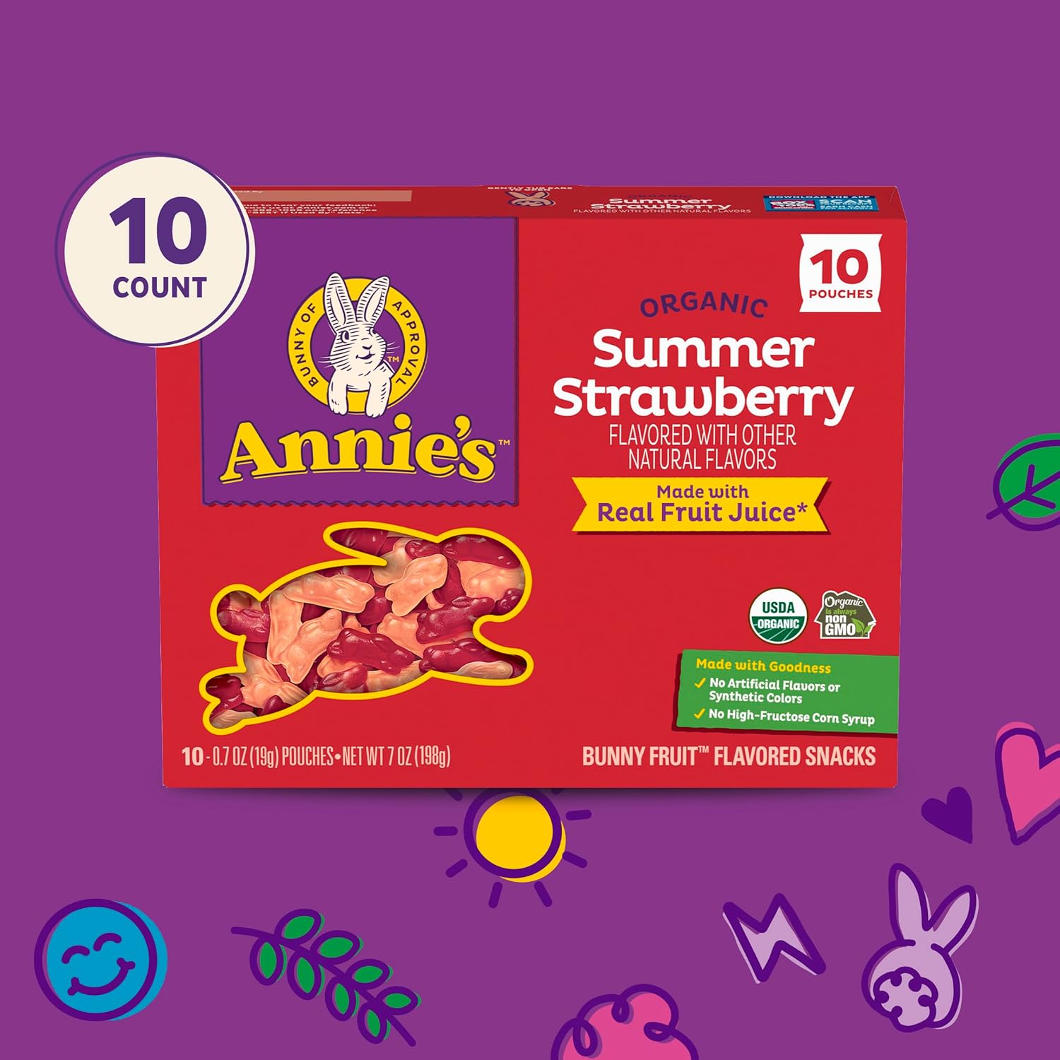 Annie's Organic Bunny Fruit Flavored Snacks, Summer Strawberry, Gluten Free, 10 Pouches, 7 oz. : Everything Else