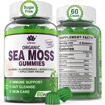 Sea Moss Gummies - Irish Sea Moss Gummies For Adults & Kids - Advanced Superfood Seamoss Supplement With Organic Bladderwrack & Burdock Root Extract,Acv For Daily Immune, Gut Cleanse, Vegan, 60 Counts