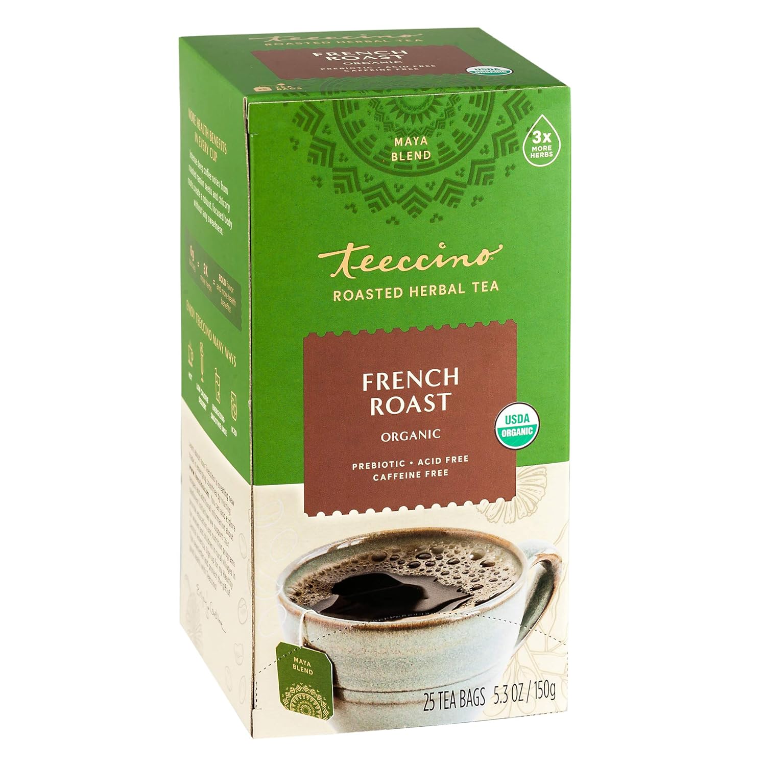 Teeccino French Roast Herbal Tea - Rich & Roasted Herbal Tea That’S Caffeine Free & Prebiotic For Natural Energy, Coffee Alternative, 25 Tea Bags