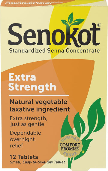 Senokot Extra Strength, 12 Tablets, Natural Vegetable Laxative Ingredient For Gentle Dependable Overnight Relief Of Occasional Constipation