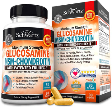 Glucosamine Chondroitin Msm Triple Strength Joint Support Supplement With Collagen Peptides, Turmeric And Ginger, Hyaluronic Acid, Glucosamine Chondroitin Sulfate - Gluten Free, Non Gmo, 90 Capsules