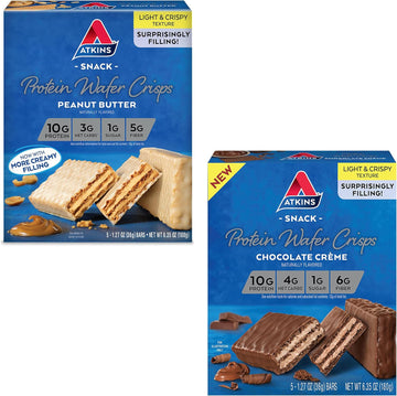 Atkins Protein Wafer Crisps Bundle, Peanut Butter & Chocolate Crème, Keto Friendly, 5 Count Each