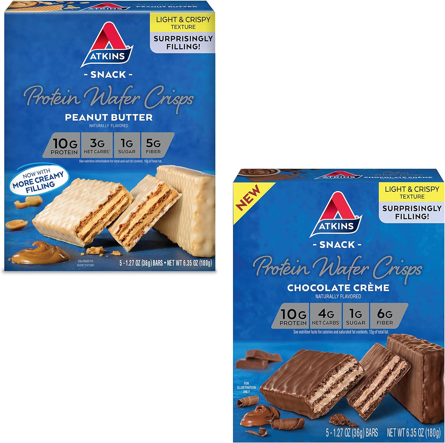 Atkins Protein Wafer Crisps Bundle, Peanut Butter & Chocolate Crme, Keto Friendly, 5 Count Each