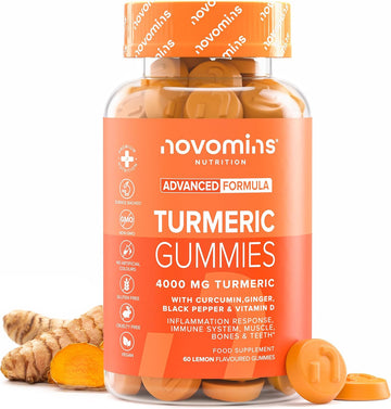 Turmeric Gummies – 4000Mg High Strength Turmeric And Ginger Gummies With Curcumin, Black Pepper & Vitamin D – Tumeric Supplements Joint Support –Immunity, Muscle & Bone – Novomins