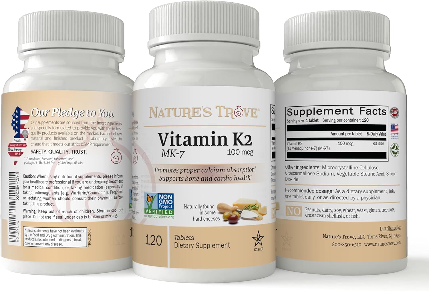 Nature's Trove Vitamin K2 MK7 Supplement, 100mcg, 120 Count, Vegan : Health & Household