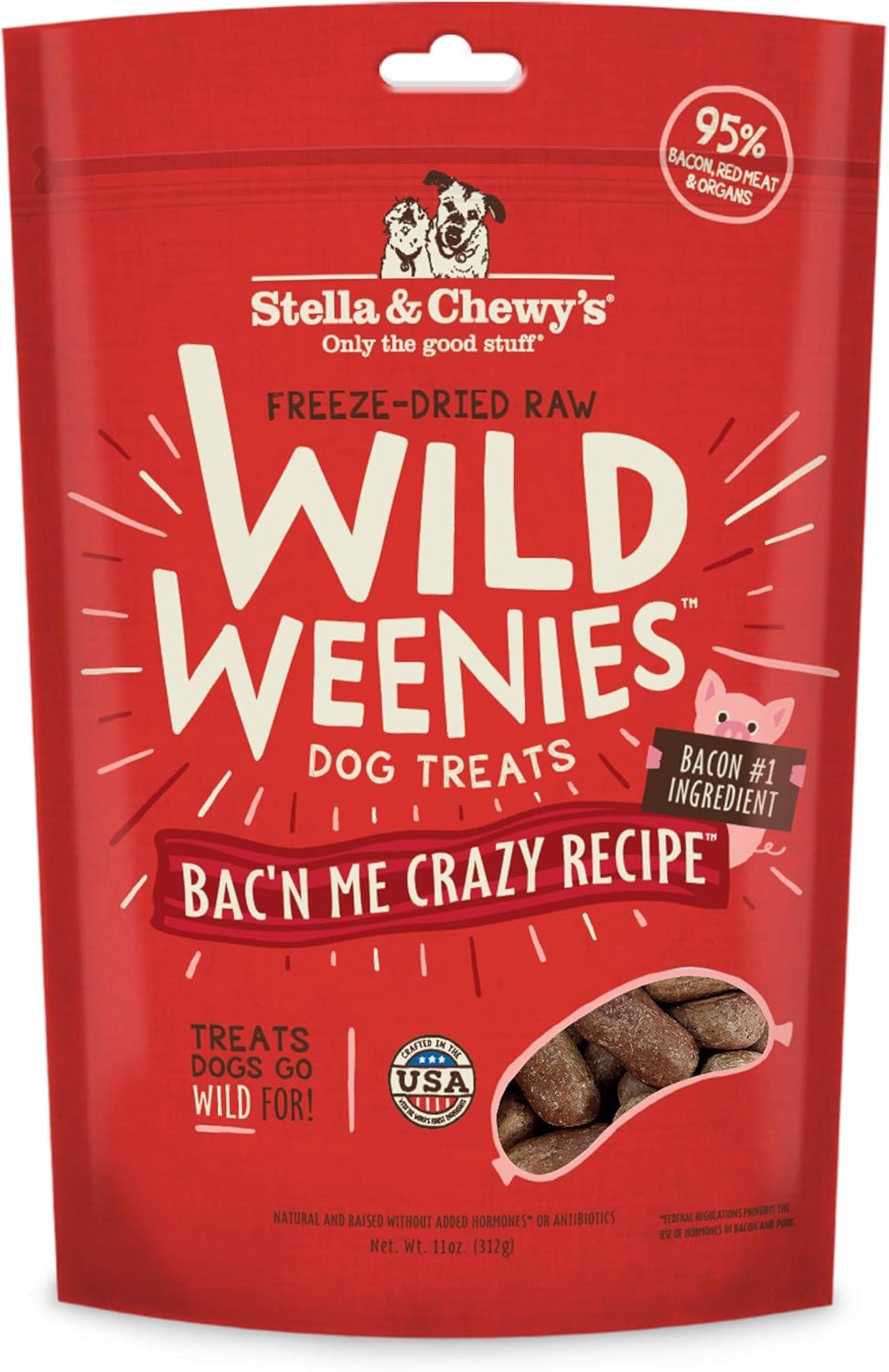 Stella & Chewy'S Freeze-Dried Raw Wild Weenies Dog Treats – All-Natural, Protein Rich, Grain Free Dog & Puppy Treat – Great For Training & Rewarding – Bac’N Me Crazy Recipe – 11 Oz Bag