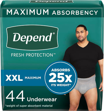 Depend Fresh Protection Adult Incontinence Underwear for Men (Formerly Depend Fit-Flex), Disposable, Maximum, Extra-Extra-Large, Grey, 44 Count (2 Packs of 22), Packaging May Vary