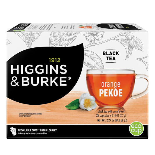 Higgins & Burke Orange Pekoe, Loose Leaf Black Tea, Keurig K-Cup Brewer Compatible Pods, 24 Count