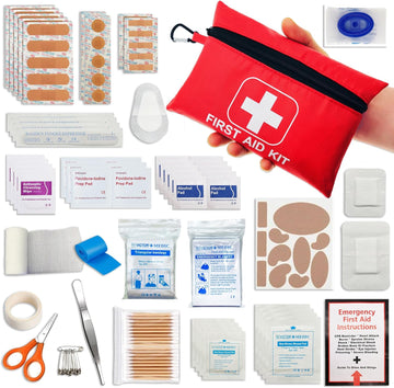 Small Emergency First Aid Kit Including 166 Pieces Of Supplies To Clean, Treat, And Protect Minor Injuries For Outdoors, Camping, Auto, Home, And Workplace