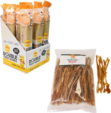 Ultra Chewy Double Treat Bones Peanut Butter (12 Pack) And Turkey Tendon Sticks (1 Lb Pack) Bundle - Long Lasting Dog Chew, Highly Digestible, Ideal For Aggressive Chewers