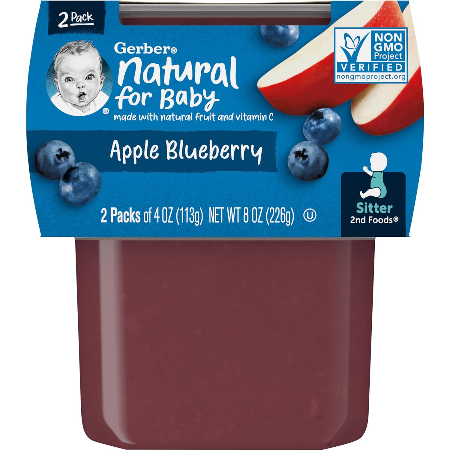 Gerber 2nd Foods Apple Blueberry, 4 Ounce Tubs, 2 Count (Pack of 8)