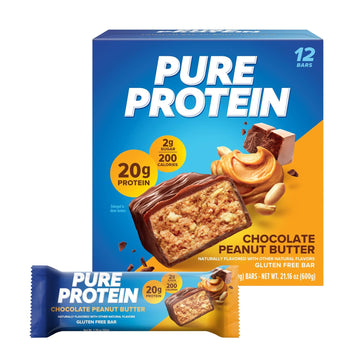 Pure Protein Bars, High Protein, Nutritious Snacks To Support Energy, Low Sugar, Gluten Free, Chocolate Peanut Butter, 1.76Oz, 12 Count (Packaging May Vary)