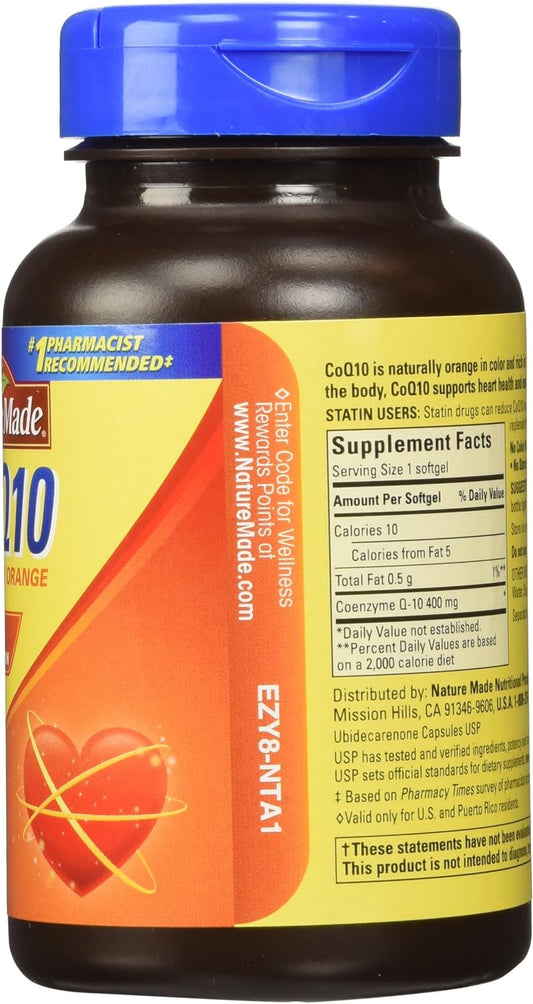 Nature Made CoQ10 Coenzyme Q10 400 mg - 2 Bottles, 60 Softgels Each