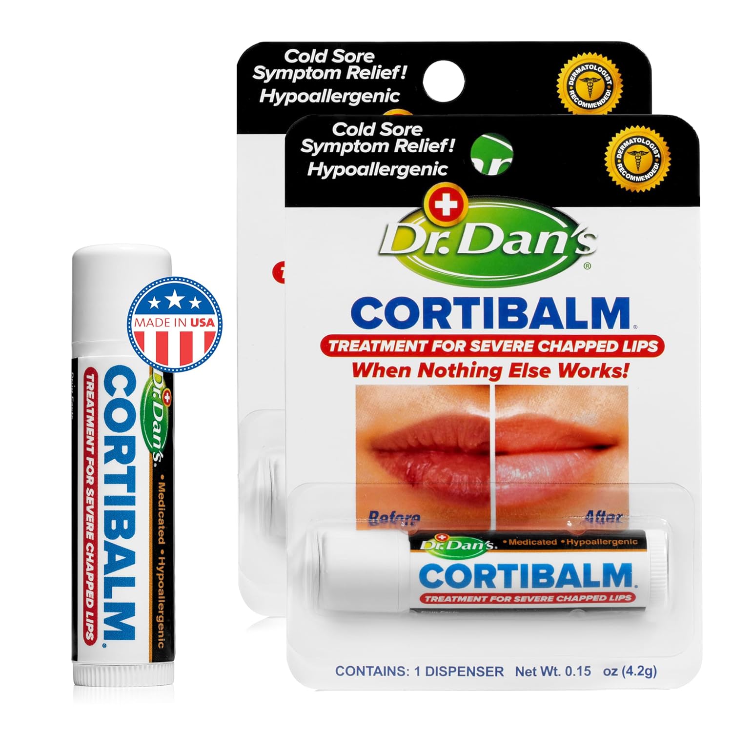Dr. Dan's Cortibalm-2 Pack- for Dry Cracked Lips - Healing Lip Balm for Severely Chapped Lips - Designed for Men, Women and Children : Beauty & Personal Care