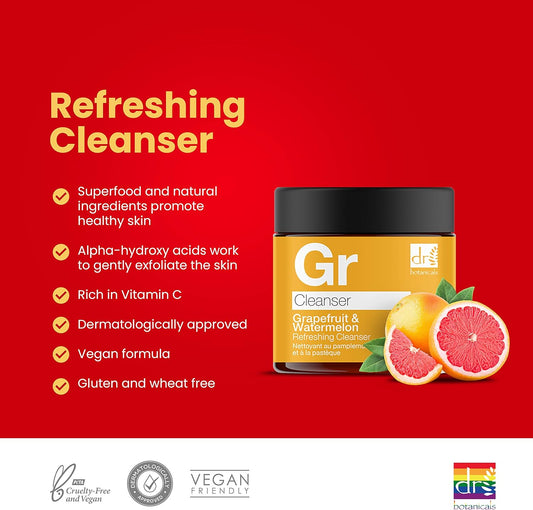Dr Botanicals Natural Vegan Superfood Facial With Vitamins Watermelon. Balances Excess Oil Gives Smooth Brighter Fresher Looking Skin 60Ml, Orange, Cleanser (Grapefruit & Watermelon)
