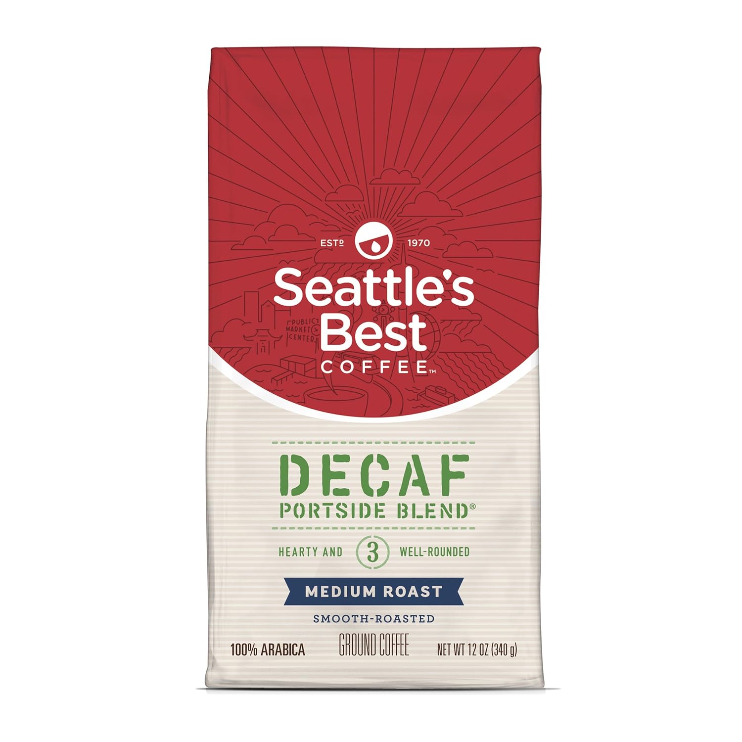 Seattle's Best Coffee Decaf Portside Blend (Previously Signature Blend No. 3) Medium Roast Ground Coffee, 12-Ounce Bag