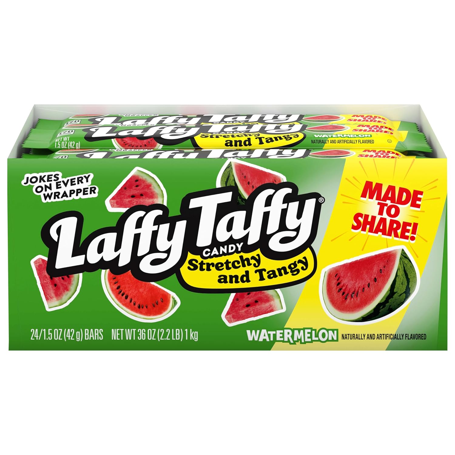 Laffy Taffy Candy, Stretchy And Tangy, Watermelon Flavor, 1.5 Ounce Bars (Pack Of 24)