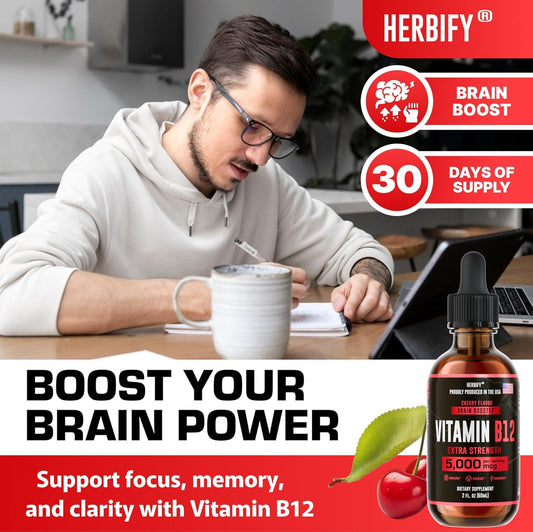 Herbify Vitamin B12 Methylated Multivitamin Energy Supplements For Women & Men - Liquid B12 Vitamins 5000 Mcg Methylcobalamin - Energy Support And Immune Health Liquid Vitamin 2 Oz