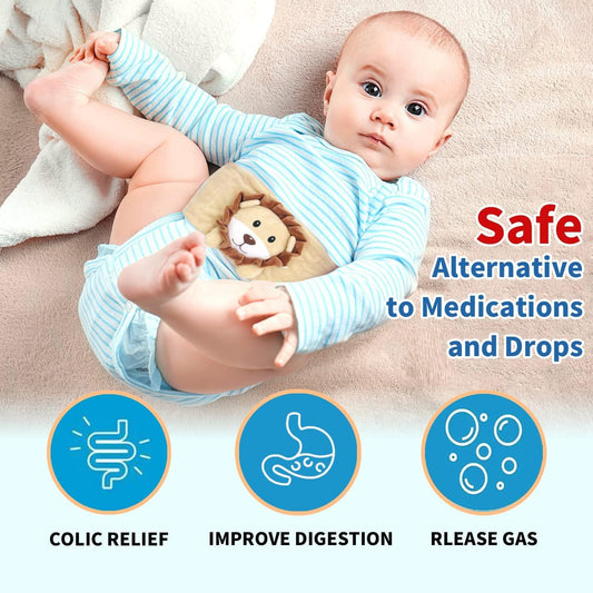 Baby Colic and Gas Relief, Heated Tummy Wrap for Newborns Belly Relief by Soothing Warmth, Baby Heating Pad Swaddling Belt Relief & Soothe Gas, Colic and Upset Stomach in Babies and Toddlers (Lion)