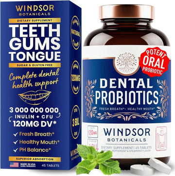 Oral Probiotics For Teeth And Gums - 3Bn Cfu Lactobacillus Salivarius Acidophilus Rhamnosus Streptococcus - Bad Breath Treatment For Adults - 45 Chewable Mint Dental Probiotic Tablets For Women & Men