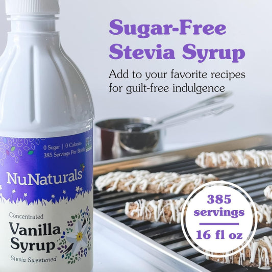 Nunaturals Stevia Syrup, Sugar-Free Sweetener, Plant-Based Sugar Substitute, Zero Calorie, Sugar-Free Syrup, Vanilla, 16 Oz