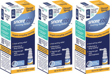 Snoreeze Anti-Snoring Throat Spray - Effective Snoring Aids For Men & Women - Fast Acting Lubricating Thermo Gel - Snore Stopper To Use With Mobile App - Triple Pack -23,5Ml Each - 150 Nights Use