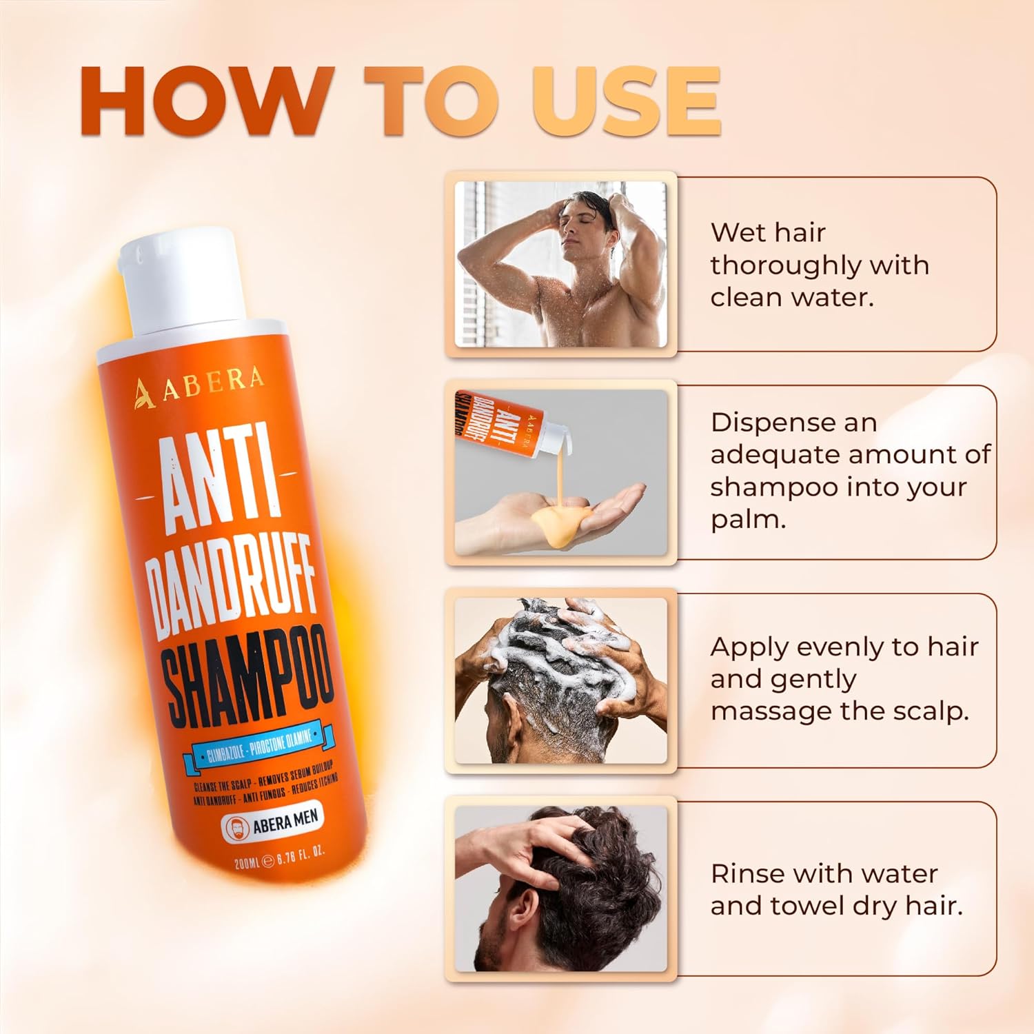 Abera Anti Dandruff Shampoo For Stronger Hair & Healthier Scalp, Nourishes, Supports And Promotes Hair Growth, Get Rid Of Dandruff, 6.67 Fl Oz