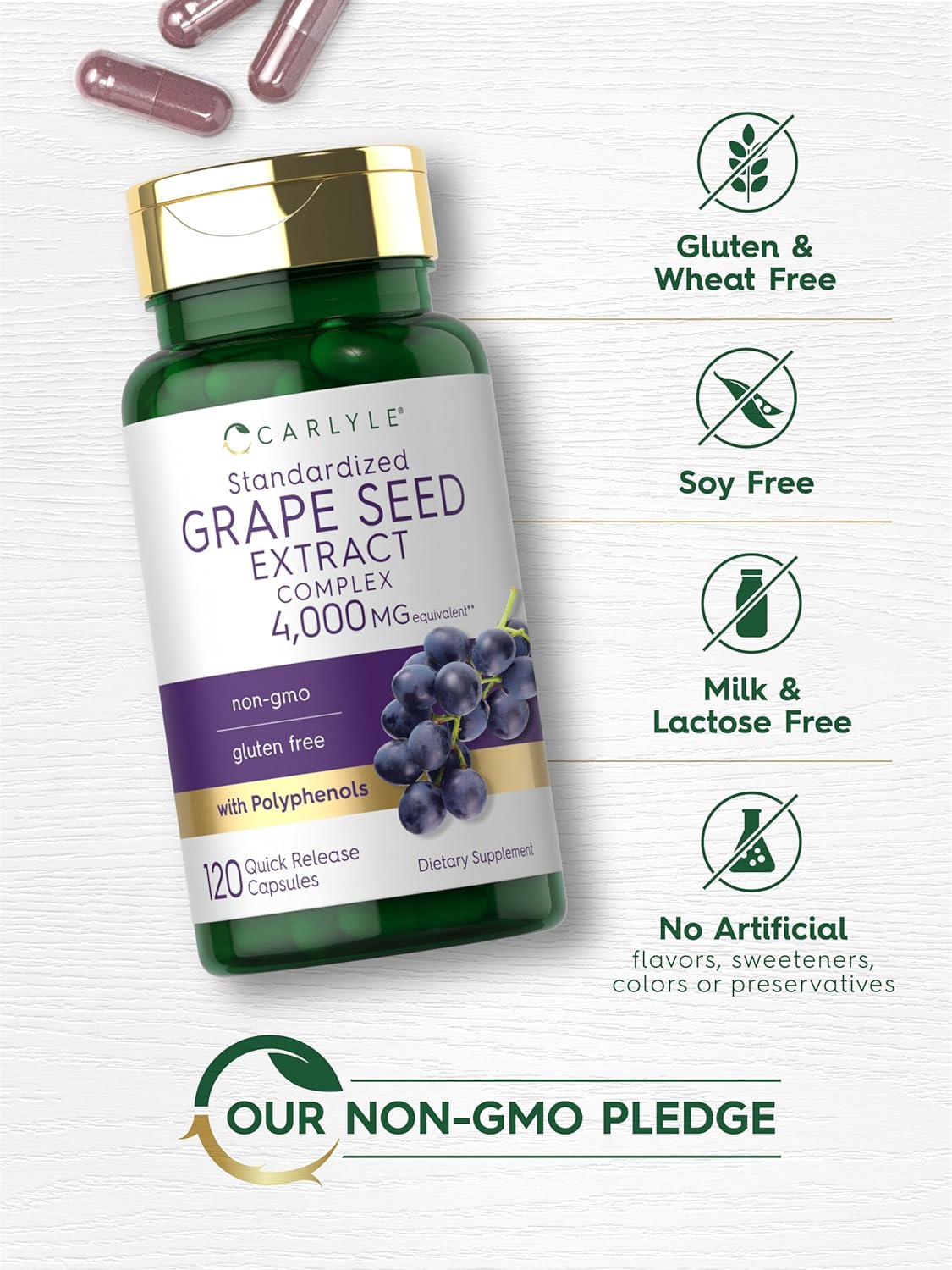 Carlyle Grape Seed Extract Capsules | 4,000mg | 120 Count | Standardized Extract Complex with Polyphenols | Non-GMO, Gluten Free Supplement : Health & Household