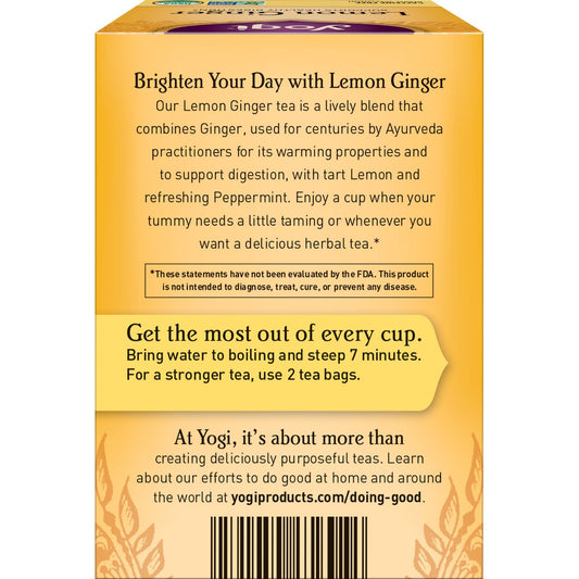 Yogi Tea Lemon Ginger Tea - 16 Tea Bags Per Pack (4 Packs) - Organic Ginger Root Tea To Support Healthy Digestion - Includes Lemongrass, Lemon Flavor, Licorice Root, Lemon Peel & More