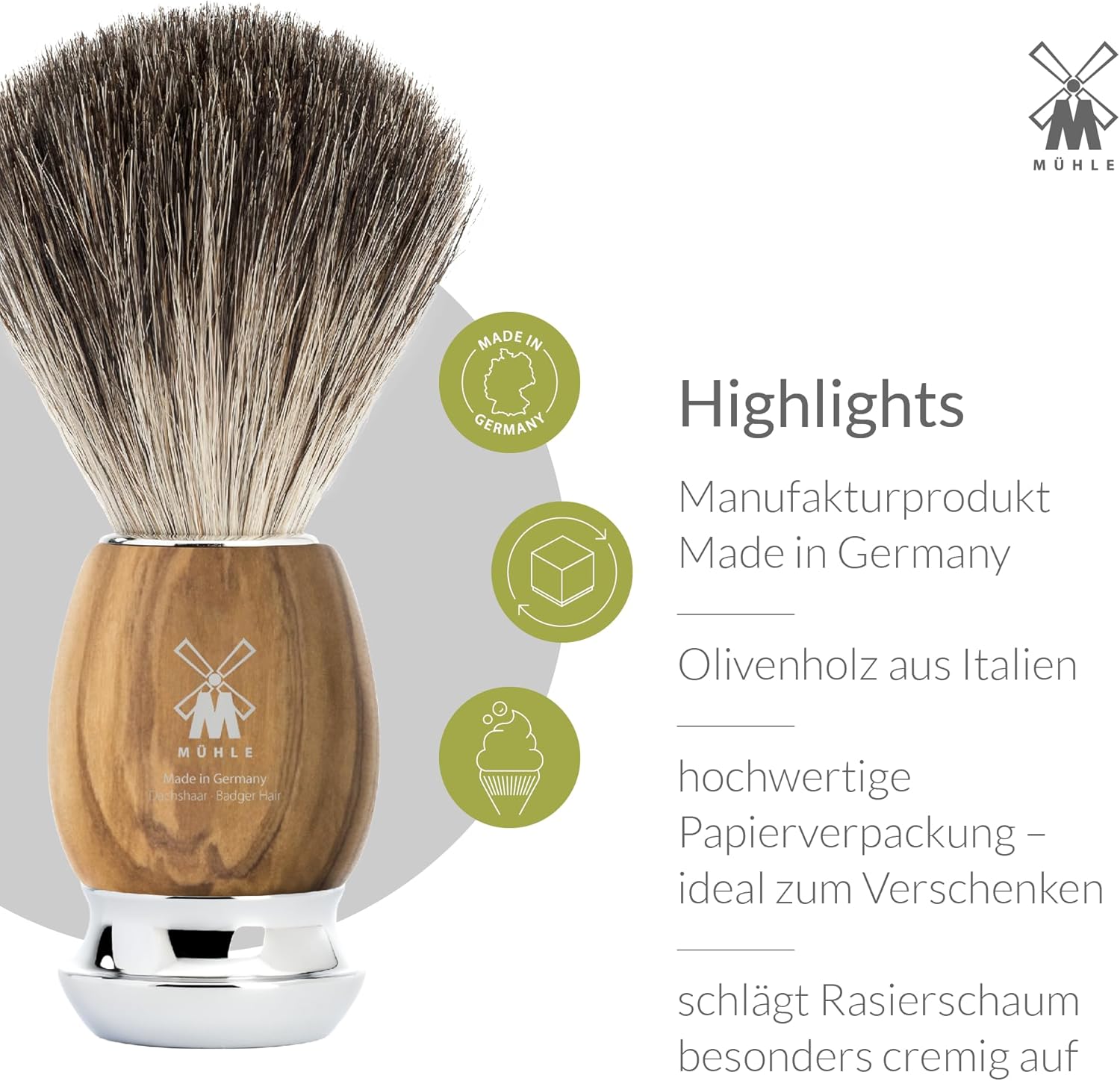 Mühle Vivo Olive Wood 3-Piece Pure Badger 5-Blade Razor Shaving Set : Beauty & Personal Care