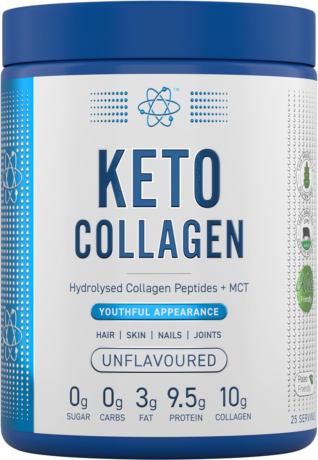 Applied Nutrition Keto Collagen Protein - Keto Protein Powder With Mct, Ketogenic & Paleo Diet, Zero Sugar & Carbs, Healthy Skin, Hair, Nails (Unflavoured) (325G - 25 Servings)
