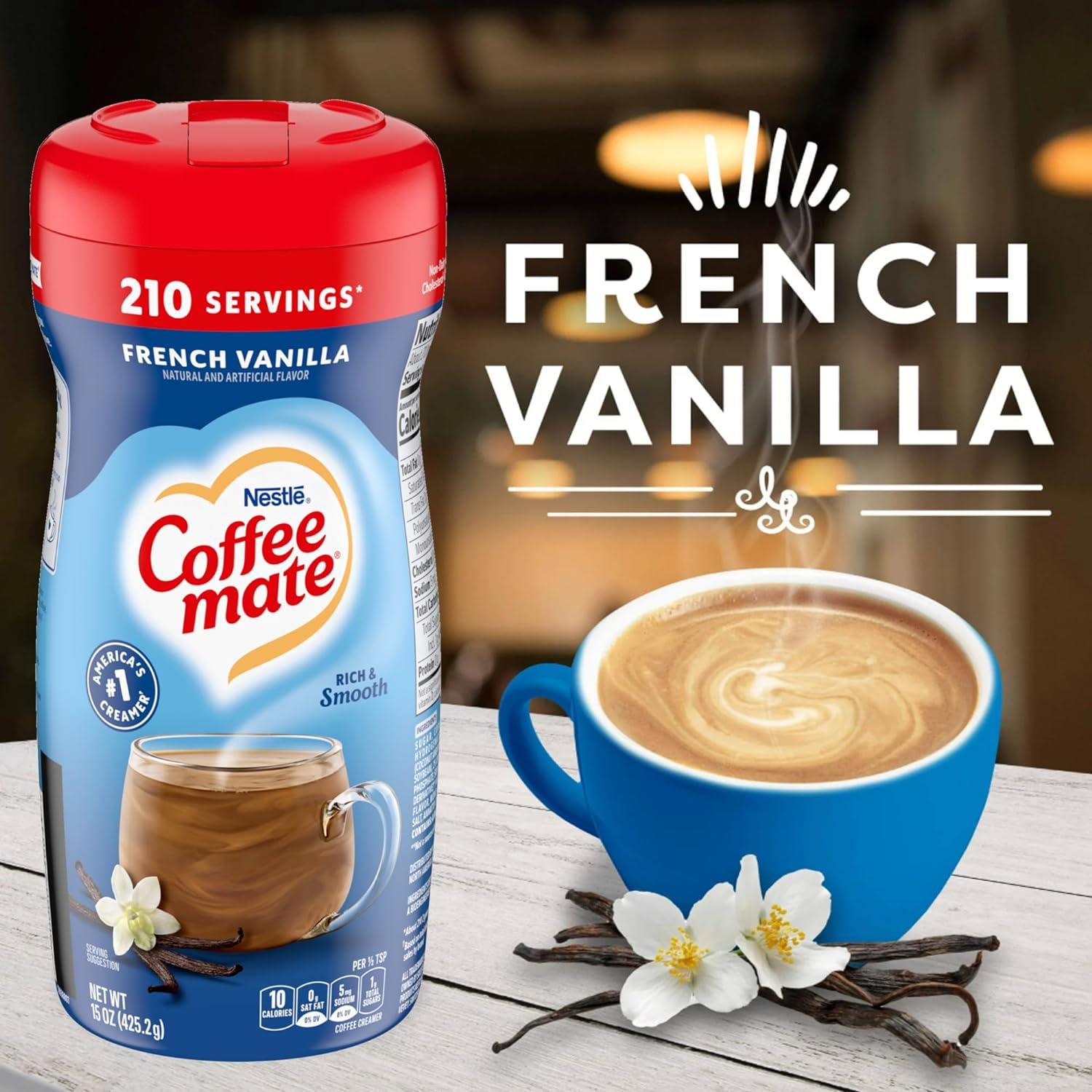 Coffee mate French Vanilla Powdered Creamer, 15 oz (Pack of 3) with By The Cup Coffee Scoop : Grocery & Gourmet Food